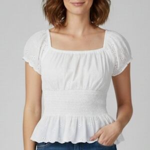 White Cotton Eyelet Milkmaid Top Size Medium